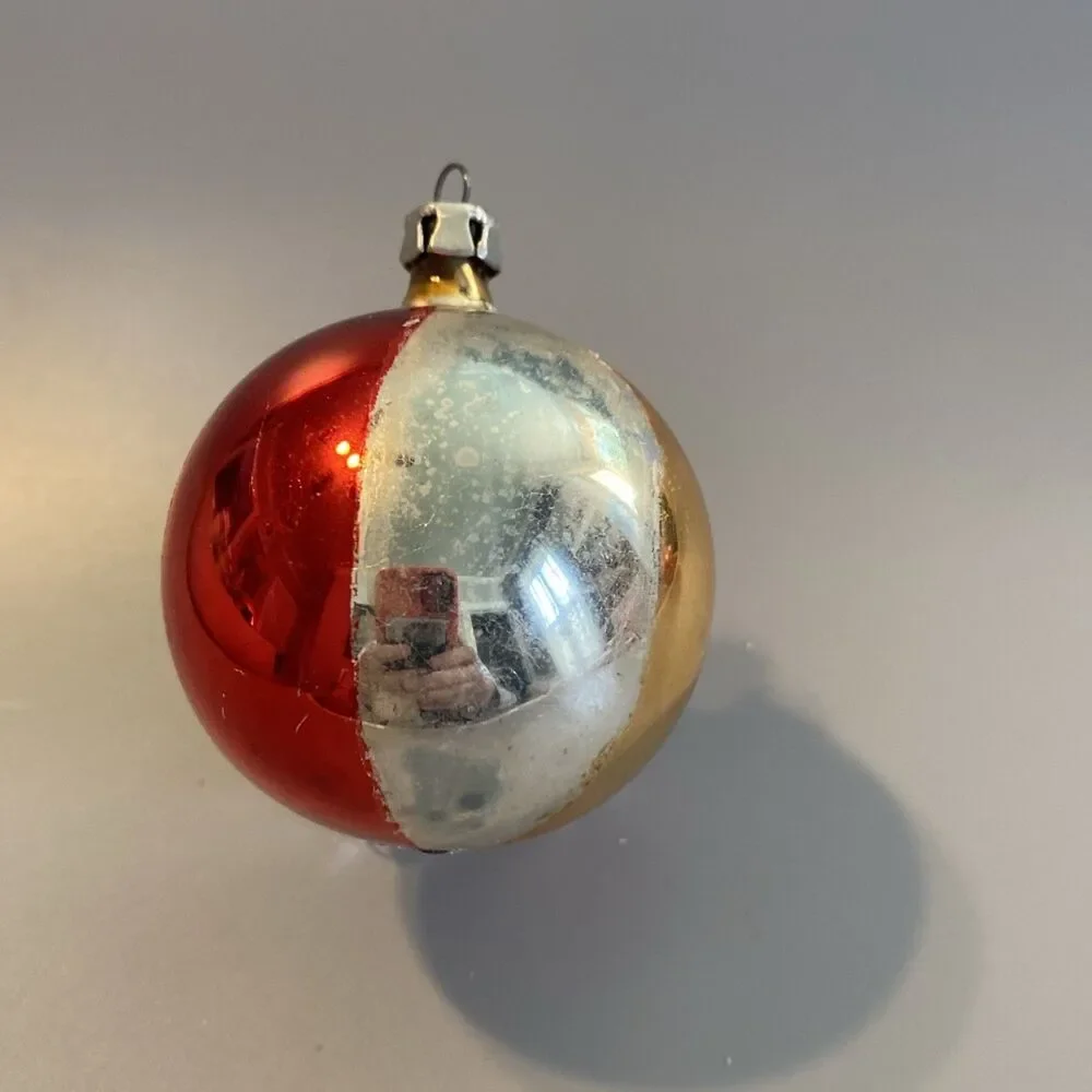 Vintage Hand-Blown Glass Christmas Ornament Marked Multicolor Stripes Holiday